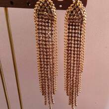 女士银色水钻流苏长耳环 - 派对晚礼服首饰