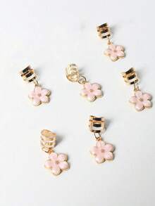 6个花朵装饰发夹，发辫发圈，金属套筒装饰/配饰首饰，适合派对、音乐节 - 樱花、桃花、花朵吊坠发夹，夏季配饰，旅行，爪夹，发卡，发爪，女士度假装扮，发饰，头部配饰，发夹 - 粉色 - 查看 5