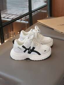 新款儿童时尚厚底运动鞋 - 透气防滑软底，男女童日常休闲上学鞋 - 黑色 - 查看 1