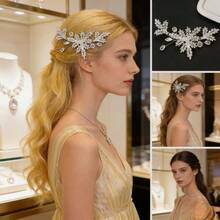 Clip de pelo con cristales de lujo con hoja y flor con cuentas, pasador de pelo elegante para moño lateral, accesorio de pelo para novia, pinzas de pelo, pasador de pelo, barretas de pelo - Plateado - Ver 9