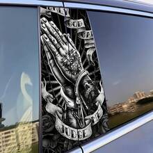 LuxyDay, Bộ 2 miếng dán xe hơi chủ đề Phán Xét của Chúa, chất liệu vinyl mờ, dễ dán và gỡ bỏ (không để lại cặn), dán cột B, chống trầy xước và chống thấm nước, tự dính, sử dụng một lần, thiết kế hình bàn tay cầu nguyện. Dùng được cho bề mặt nhựa, kính và kim loại. Phụ kiện xe hơi. - Một cỡ - Xem 3