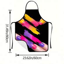 1件美甲印花围裙 - 黑色背景美甲图案，涤纶厨房围裙，适合美甲师、美甲沙龙、家居装饰 - 易于清洁的烹饪和美甲工作台配件，趣味图案，优质材料，坚固耐用，DIY美甲爱好者的必备品