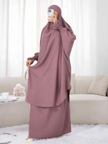 2pcs Nida Fabric Women Loose Comfortable Khimar Abaya Dress Set, Suitable For Outdoor Prayer, All Season, Muslim Islamic Clothing, Khimar Hijab Prayer Jilbab - 彩色 - 查看 7