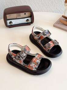 1 Pair Kids Camouflage Hook And Loop Sandals, Summer Open Toe Thick Sole Casual Fashion Children Beach Shoes - Burnt Orange - View 3