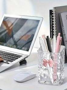 1 Stück transparente Schreibtisch Aufbewahrungsbox mit dekorativem rosa Schleife, Stifthalter und Fächern, geeignet für Schulmaterial, Büro, Wohnheim, Kosmetik, Hautpflege, Büroartikel, Raumdekoration, Taschen, Kosmetiktaschen, Schminktisch, Reisen, Kosmetikkoffer, Reiseutensilien, Aufbewahrungsbox, Organisation, Reisebedarf, Kosmetik Aufbewahrungsbox, Schminktisch Dekoration - Verschiedenfarbig - Übersicht 6