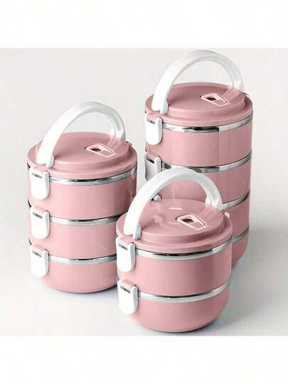 1/2/3/4pcs Stainless Steel High-Quality Solid Color Lunch Box With Lid, Multi-Layer Compartment, Multi-Functional, Heat-Resistant, Leak-Proof, Insulated, With Handle And Vent, Made Of Premium Materials, Suitable For Home, Kitchen, Restaurant, Office, Students, Hospital, Visiting, Picnic, Camping And Travel