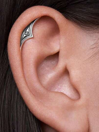 1pc Gothic Style Hidden Ear Cuff Earring, Deep Silver Tone Punk Jewelry, Medieval Ear Stud