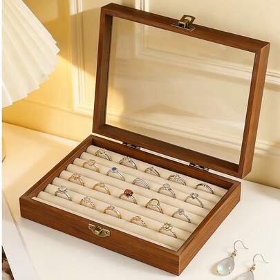 1pc Large Wooden Jewelry Box With Transparent Lid, Jewelry Display Case With Lock, Multi-Layer Jewelry Tray, Velvet Lining, Suitable For Necklaces, Earrings, Bracelets, Rings, Ideal For Jewelry Storage, Wedding, Valentine's Day, Birthday Gifts, Travel Essentials, Bridesmaid Gifts, Wedding Decor