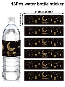 8/16pcs Eid Mubarak Bottle Sticker Labels, White Gold/Black Gold Moon & Star Design Bottle Labels, Eid Crescent Moon Decorative Stickers, Eid Party Gift Labels, Eid Decor, Happy Eid, Eid Celebration Party Bottle Labels & Decor Stickers, Eid Family Gathering Beverage Cup Labels - Multicolor - View 15