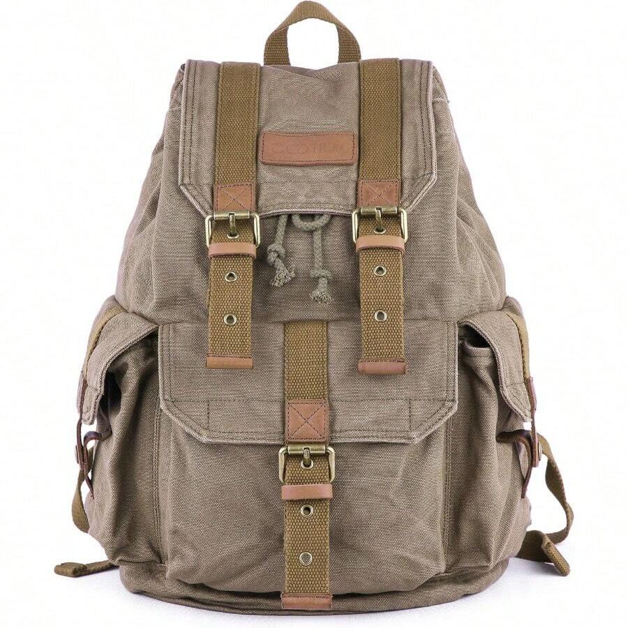 Gootium Canvas Backpack - Vintage Outdoor Rucksack Travel Day Pack - Armygreen - View 1