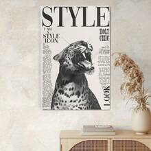 1 pieza Póster de arte de lujo en lienzo con estampado de leopardo en blanco y negro - Rostros femeninos audaces con fuentes llamativas - Póster minimalista de animales - Para salas de estar, dormitorios, oficinas - Para uso en interiores - Regalo de inauguración de casa - Diseño audaz - Decoración africana moderna de caza - Elegante arte de pared de leopardo - Póster vertical sin marco - Decoración de animales en blanco y negro - Diseño elegante de leopardo - Póster estético minimalista - Multicolor - Ver 11
