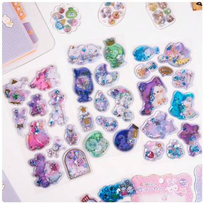 Japan/Sushi/Ramen/Capybara/Piglet/Animal/Cake Design Stickers, Suitable For Decorating Phone Cases, Notebooks, Diaries, And DIY Crafts. 3D Embossed DIY Decorative Phone Case Stickers, Glitter Children's Cartoon Starry Fantasy Resin Filled Stickers, 3D Shiny Shaker Water Stickers, Sequin Reward Stickers