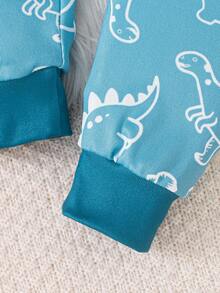 Lurzo Spring/Autumn Baby Pajamas, Multiple Dinosaur Print Crew Neck Long Sleeve Top And Pants Set, Comfortable And Warm Fabric, Suitable For Home, Gathering, Party Wear - Blue - View 6