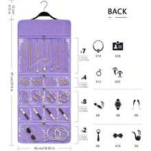 Hanging Jewelry Organizer With Dual Zippered Pockets Canvas Double Sided Rotating Hanger Necklace Hanging Wall Organizer Earring Dustproof Holder Wall Mount Accessories Display Bag(Purple)-Trugenix - 紫色 - 查看 3
