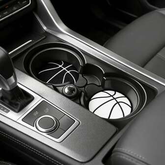 2 Pieces Basketball Design Car Coasters - Black And White Minimalist Pattern Anti-Slip Acrylic Drink Tray Coasters, Car Accessories And Festival Gifts, Must-Have For Sports Fans, Modern And Durable Coasters