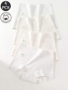 4 piezas de bragas de algodón de cintura alta para mujer, con diseño de unicolor y a rayas, zona de la entrepierna extendida, suaves y cómodas - Multicolor - Ver 1