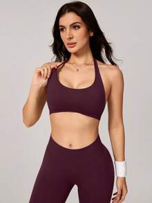 NcmRyu 1 Bộ đồ thể thao nữ màu trơn, co giãn, gồm áo ngực và quần legging, thích hợp cho tập luyện thể dục, chạy bộ, yoga, pilates mùa hè. - Màu Đỏ Sâu - Xem 8