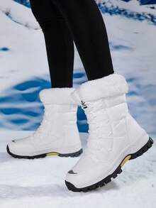 女士户外休闲运动靴 系带高帮靴 保暖雪地靴 中筒冬季鞋 防水防滑保暖加厚靴 - 白色 - 查看 3