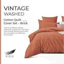 Gioia Casa 100% Vintage Washed Cotton Bed Quilt Cover Set - Ultra Soft Comfy Luxurious Duvet Cover With Zipper Closure - Elegant Quilt Cover Set For Bedding - Brick - Queen - 磚 - 查看 4