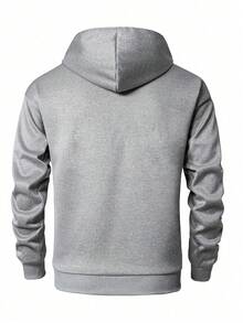 男士加厚羊羔绒连帽套头衫，浅灰色，冬季保暖舒适，带口袋，抓绒面料 - 淺灰色 - 查看 3