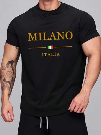 1 st. Plus size herr-T-shirt med bokstavstryck, sommar