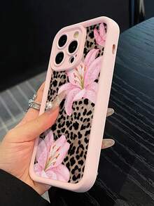 1 chiếc ốp lưng điện thoại chống rơi, mềm mại, in họa tiết hoa và da báo, tương thích với iPhone 11, 12, 13, 14, 15, 16, 13 Pro Max, 16 Plus, XR, 7, 8 Plus, 17 Pro Max - Hồng - Xem 4