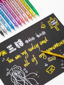 Bút dạ acrylic đầu mềm GN550BR, vật dụng thiết yếu cho mùa tựu trường, bút ký màu kim loại, thích hợp để ký trên gốm sứ, thủy tinh, nhựa và các chất liệu khác, vật dụng không thể thiếu cho trường học và văn phòng, lý tưởng cho quà tặng ngày Cá tháng Tư, lễ Phục sinh, đồ dùng học tập. - Nhiều màu - Xem 8