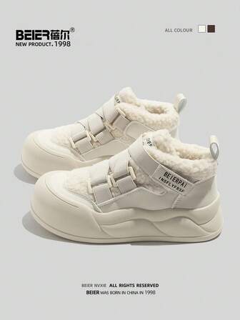  BEIER 2025 Dam Tjocka Varma Bekväma Halkfria Enfärgade Kardborreband Tjocka Sulor Snökängor, Vinter