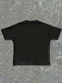 Tween Girl Cotten Clothes,Y2K-Inspired Letter Print T-Shirt - Casual Crew Neck, Short Sleeve, Machine Washable - Perfect For Spring/Summer/Fall,Fashion, Streetwear, Unisex, Men, Women - 黑色 - 查看 3