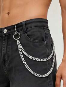 1pc Minimalist Versatile Fashion Casual Double-Layer Arched Chain Belt, Suitable For Men's Daily Wear, Music Festivals, Parties, Birthday Gifts