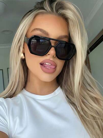 Nya moderiktiga fyrkantiga dubbelfärgade modeglasögon, retro personliga havsglasögon för kvinnor och män, lämpliga för dagligt bruk