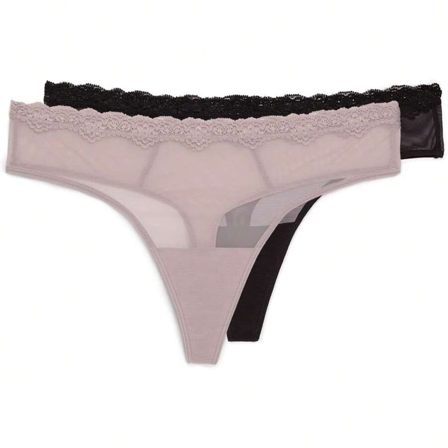 & Tanga de Encaje para Mujer, Paquete de 2, Rosado/Negro, 4X Plus - Rosado/Negro - Ver 1