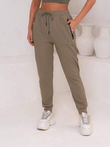 Women's Simple Pants With Knot, Pocket, And Drawstring - Orange - View 4