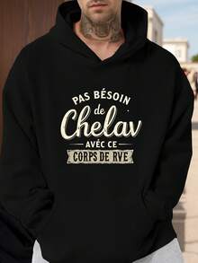 sweat-shirt à capuche casual pour homme sans design de texte - Noir - Voir 12