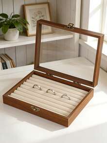 1个大型木质首饰盒,带透明盖,可作首饰展示盒,带锁,多层首饰托盘,天鹅绒内衬,适用于项链、耳环、手镯、戒指等首饰,是首饰收纳、婚礼、情人节、生日礼物、旅行必备、伴娘礼物、婚礼装饰的理想之选。 - 米色 - 查看 11