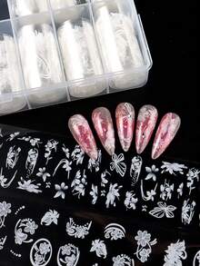 White Nail Art Stamping Stickers, Flower & Butterfly Holographic Design Gel Nail Stickers, Wedding Charm Foil Slider Nail Art Decorations, DIY Nail Art Accessories & Tools, Nail Supplies - White - View 4