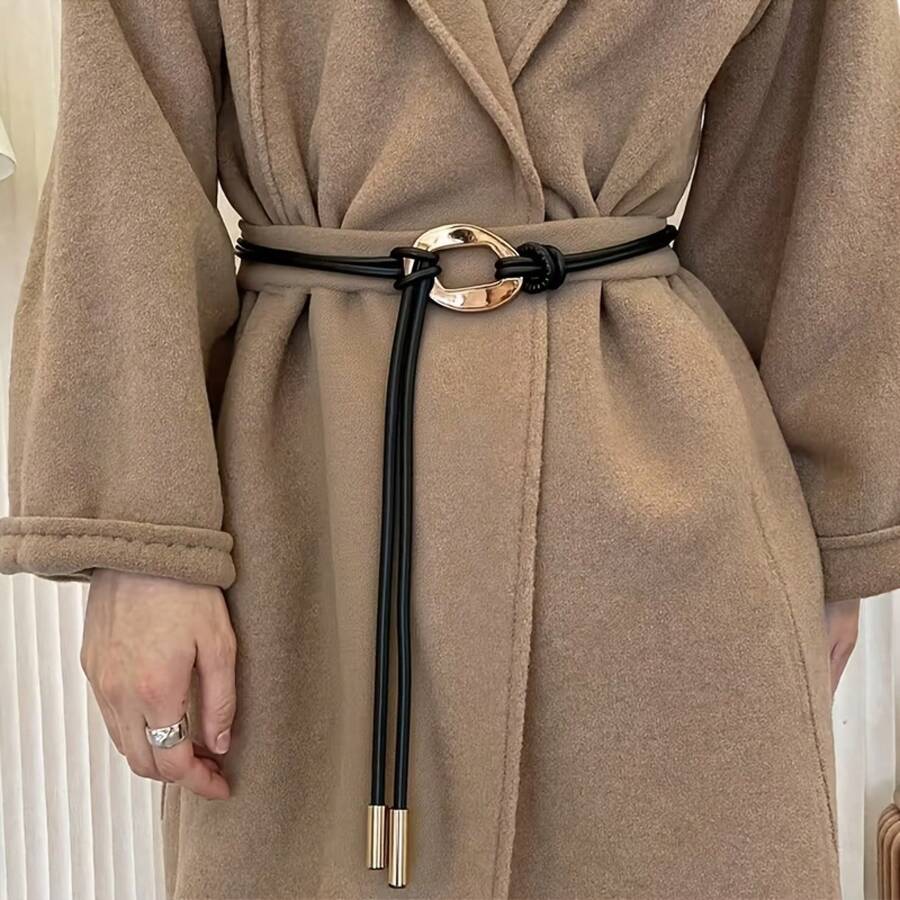 1pc Women's Knotted Belt Retro Golden Blue Thin Waist Belt Fashion Elegant Decorative Dress Shirt Coat Waist Belt Four Seasons Versatile Belt Accessory - 黑色 - 查看 1
