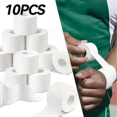 1/4/10 Rolls White Sports Tape, 2.5cm*1000cm, Adhesive Sports Bandage, No Residue, Easy Tear, Best Choice For All Athletes And Fitness Enthusiasts, Elastic Wrist And Arm Muscle Wrap Bandage