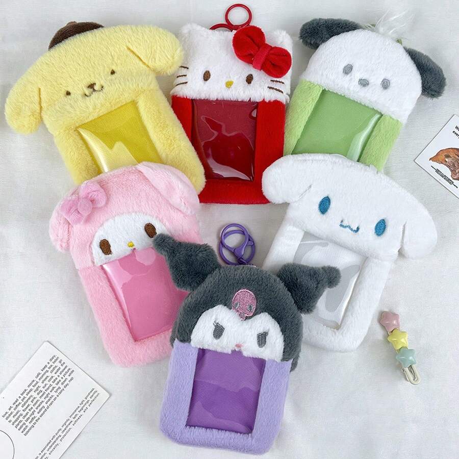 Hello Kitty毛绒卡包钥匙扣，可爱Sanrio毛绒卡包，照片展示挂件，学生证卡包，卡片收纳袋，萌趣照片卡展示盒，精美礼品袋，情人节礼物装饰品 - 彩色 - 查看 1