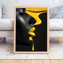 1 buc Art Deco clasic retro negru și galben abstract pictură pe pânză portret imprimat, artă pe pânză perete, poster cameră, decorare casă, consumabile de decorare cameră, dormitor, decorare living, cadru opțional