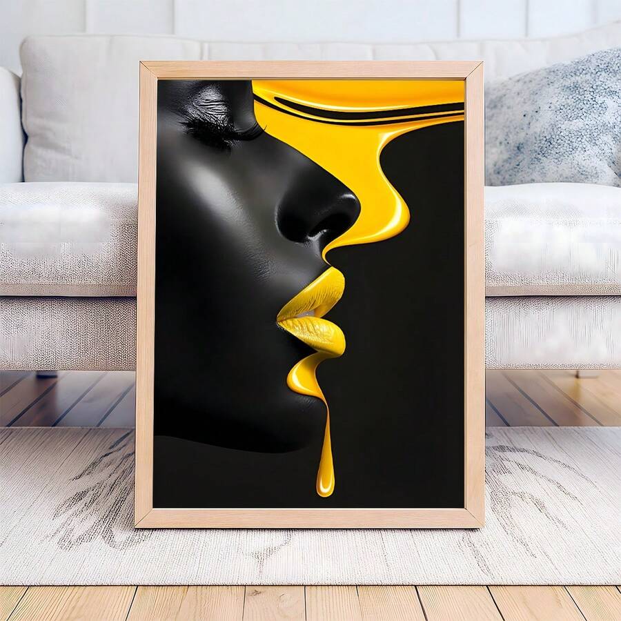 1 buc Art Deco clasic retro negru și galben abstract pictură pe pânză portret imprimat, artă pe pânză perete, poster cameră, decorare casă, consumabile de decorare cameră, dormitor, decorare living, cadru opțional