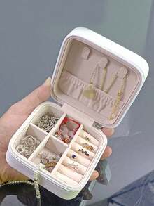 Mini Jewelry Storage Box, Portable Zipper Travel Jewelry Organizer Box, Gift Box For Women, Multifunctional Jewelry Display Stand, Can Store Rings, Pendants, Earrings, Necklaces, Etc. - Suitable As A Gift For Girls, Women, Mothers, Girlfriends, Valentine's Day, Girlfriend Gifts, Home Decor, Valentine's Day Decor, New Year Decor, Back To School Decor - White - View 12