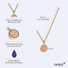 LuckyLy Collar de Mujer con Cuarzo Color Champaña o Metálico, Cadena de Acero Inoxidable con Baño Oro 18k o Color Plata y Piedra Drusa – Regalos para Mujer Originales y Regalos Mamá, Modelo Anya - Plata y Metálico - Ver 7