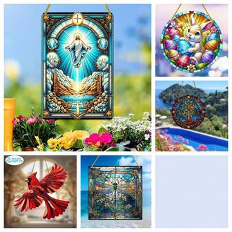 1 pieza Atrapasol 5D holográfico de la resurrección de Jesús, decoración de ventana acrílica colorida, placa acrílica de Jesucristo, atrapasol de Pascua, decoración de Pascua, decoración festiva, decoración del hogar, decoración de jardín, decoración colgante para exteriores, decoración de habitación (11.8 pulgadas * 7.8 pulgadas / 30cm * 20cm)