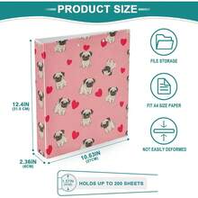 Carpeta de 3 anillos impresa de 1.5 pulgadas, carpeta de anillos en D con bolsillos, carpetas decorativas para la escuela universitaria u oficina, lindos pugs de dibujos animados con corazones rojos - talla únicax2 - Ver 9