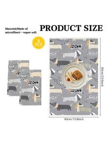 2Pcs Vintage Gray Dachshund Kitchen Towels - Soft Polyester, Hand & Tea Towel Set For Holiday Decor And Housewarming Gifts - Grey - View 2