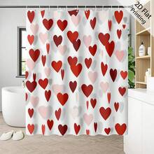 1 pieza Cortina de ducha a prueba de moho y resistente al agua con estampado de corazón, con 12 ganchos de plástico y ojales de metal, accesorio duradero para el baño del hogar - Multicolor - Ver 14