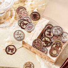 20张/包 压纹蜡封贴纸，复古创意美学贴纸，DIY装饰拼贴工艺用品，节日礼物，个性化剪贴簿学校文具用品 - 棕色 - 查看 1