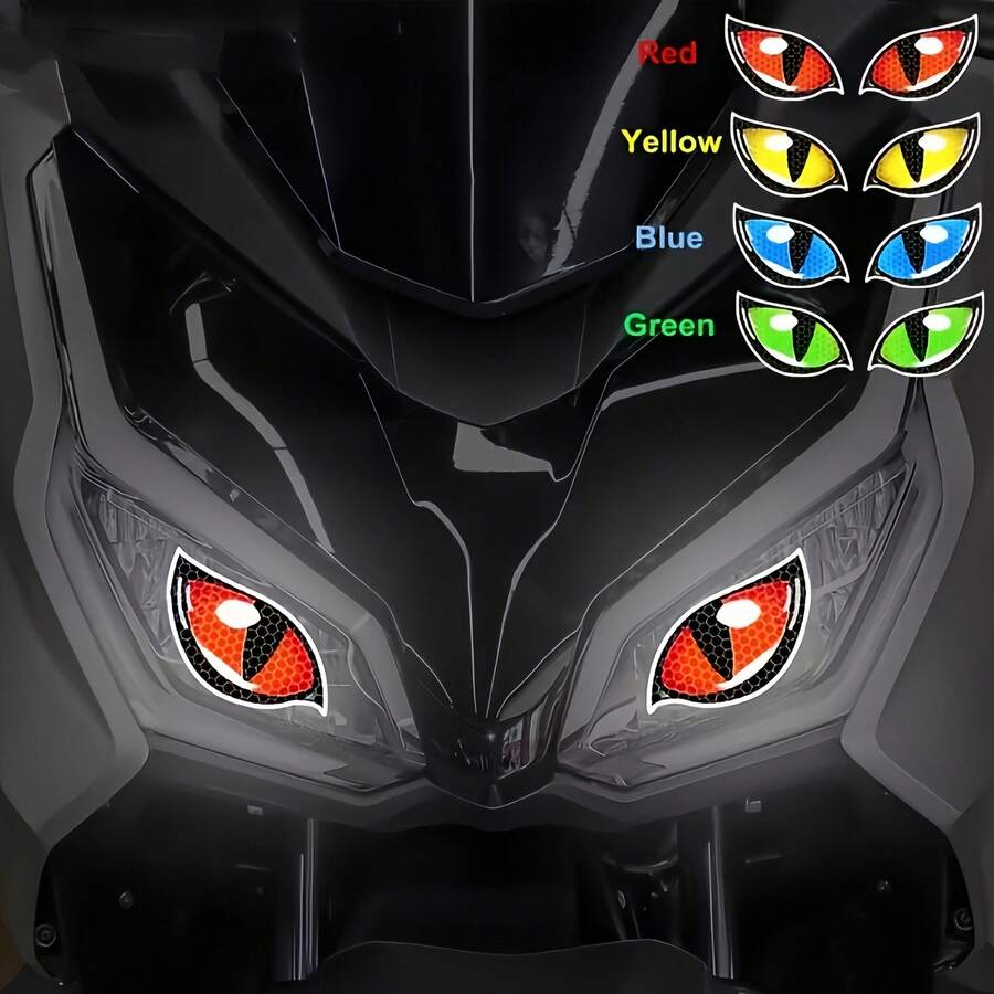 2pcs Of Motorcycle Eye Reflective Stickers, Suitable For Car And Helmet Night Driving Or Riding Safety Warning Cartoon Animal Eye Decoration Self-Adhesive Vinyl - one-size - View 1