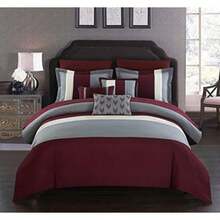 Chic Home Ayelet 8 Piezas Comforter Set Bloque de Color de Volantes Bolsa Bedding-Decorative Fundas de Almohada de Incluido, Doble,(Individual Borgoña) - Multicolor - Ver 1